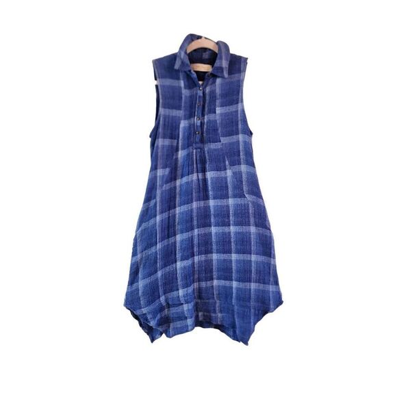 Anthropologie blue checkered linen Isabella Sinclair dress size xs - Picture 2 of 11